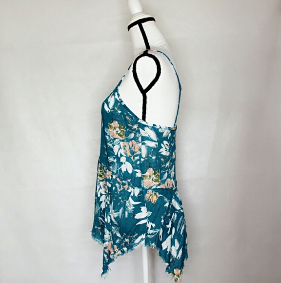 Melrose and Market Teal Floral Asymmetrical Tank - Picture 3 of 8
